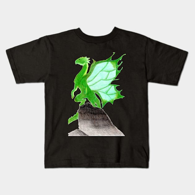 Standing Proud over my Entire Kingdom- Dragon Dark Green Kids T-Shirt by EarthSoul